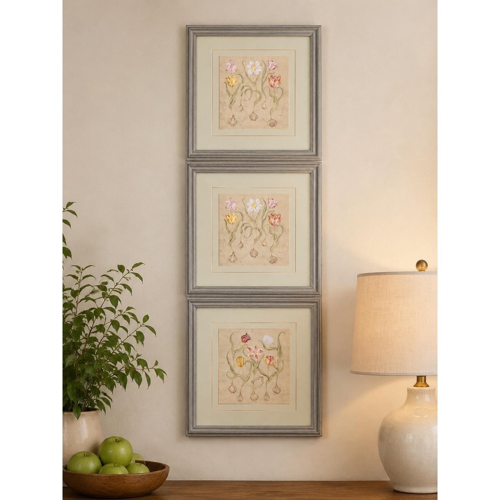 Set of 3 Cheri Blum Botanical Floral Prints Framed Wall Art Cottage Farmhouse